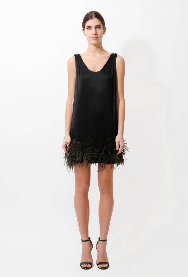 Satin Feather Trim Jacket and Dress Ensemble - 1