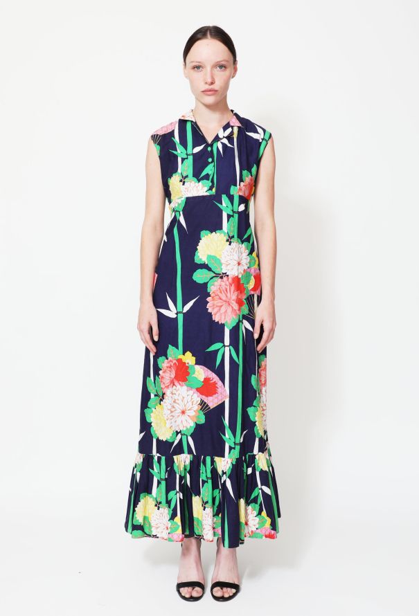 70s Chinoiserie Floral Motif Cotton Dress - 1