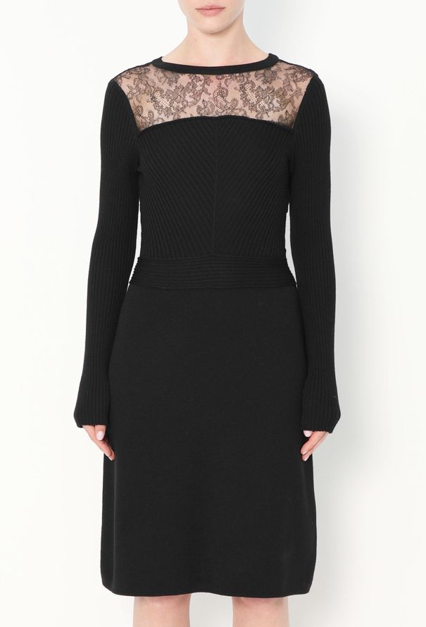 Valentino Ribbed Chevron Lace Dress - 2