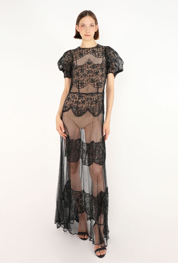 Antique Silver Lamé Lace Gown, 1930s - 3