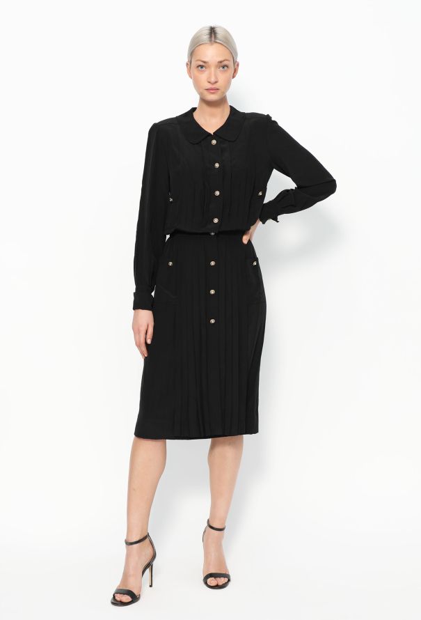 Chanel Rare Fall 1983 Pleated Silk Dress - 3