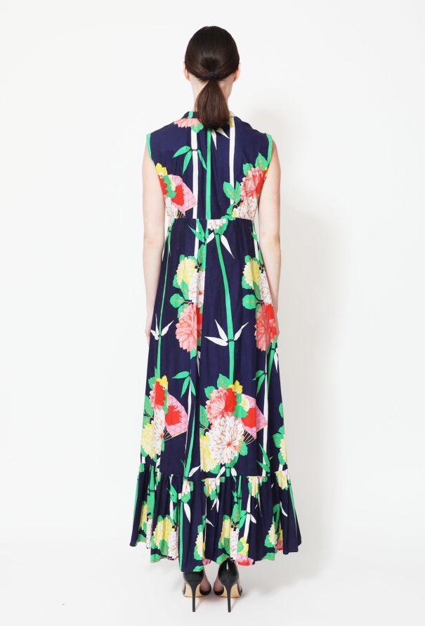 70s Chinoiserie Floral Motif Cotton Dress - 3