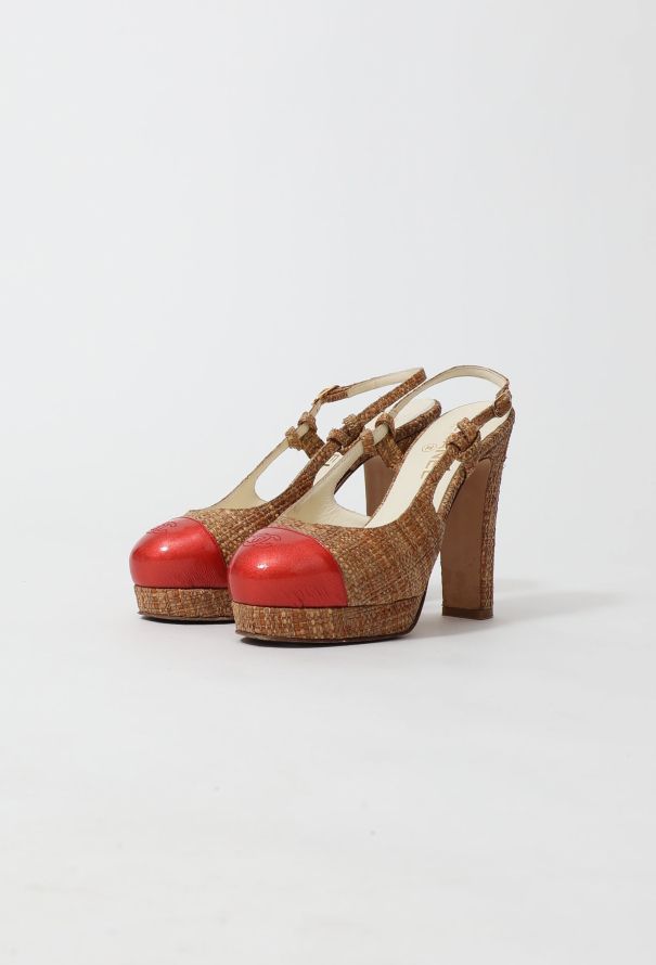 Chanel CC Raffia Slingback Pumps - 2