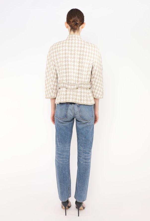Chanel 2008 Houndstooth Beige Silk Tweed Jacket - 5
