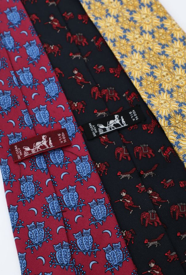 Hermès Trio of Vintage Ties blue, red, black & yellow - 4