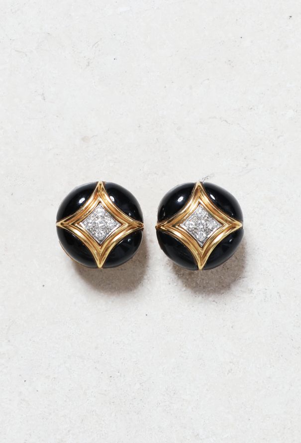 Van Cleef & Arpels 18k Gold, Onyx & Diamond Clip on Earrings - 1