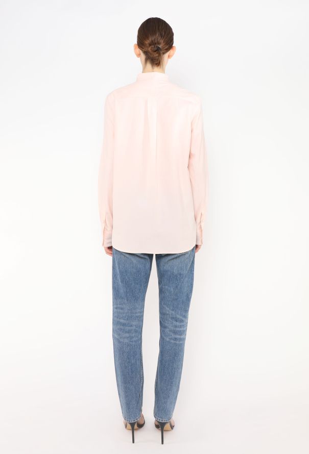Céline Pink Collarless Cotton Shirt - 4