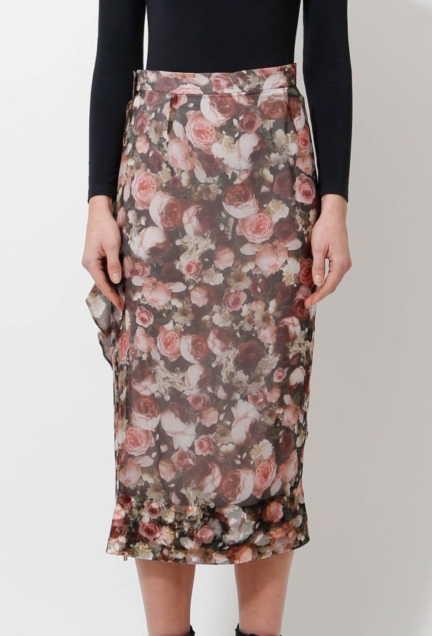 Givenchy F/W 2013 Rose Printed Silk Skirt - 3