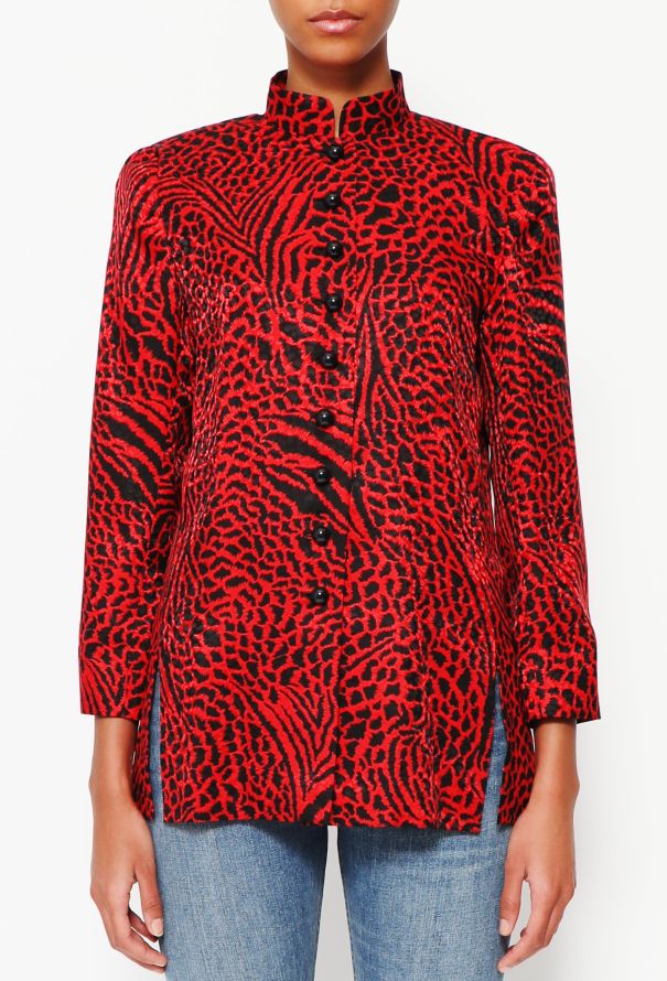 Saint Laurent 1996 Leopard Print Silk Blouse - 1