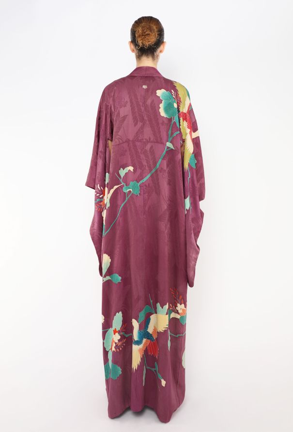 World Treasures Authentic Japanese Purple Floral Jacquard Kimono - 5