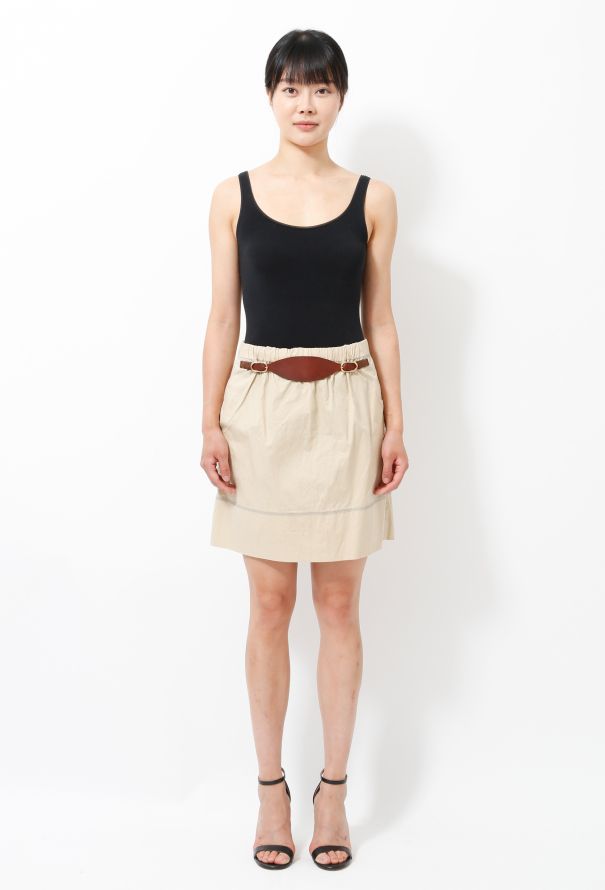 Céline Khaki Belted Elasticated Cotton Skirt - 1