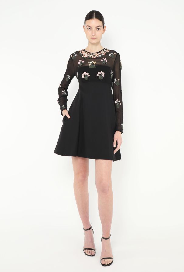 Valentino Floral Beaded A-Line Dress - 3