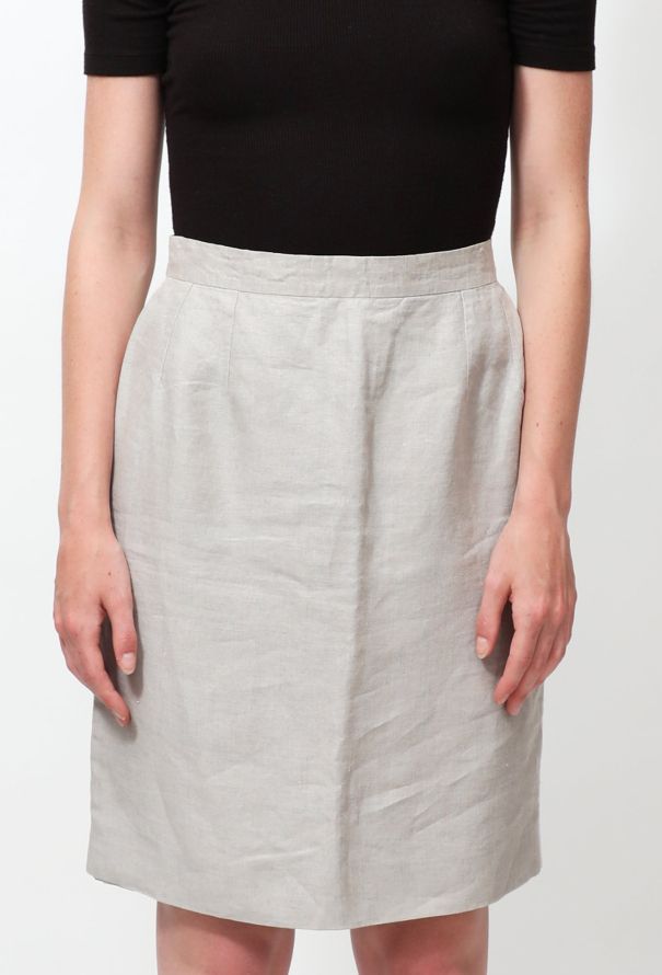 Chanel 80s Side Striped Linen Skirt - 2
