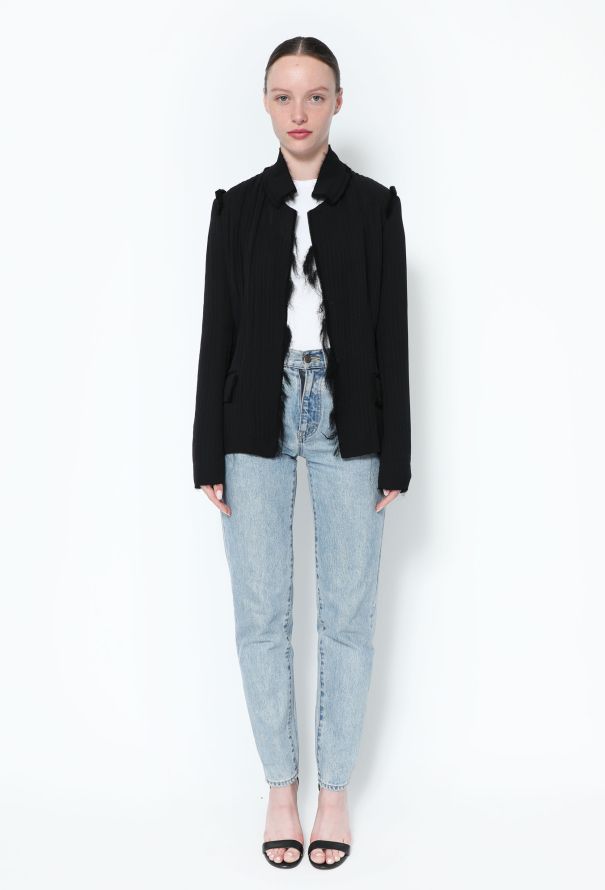 Saint Laurent Tom Ford Frayed Trim Silk Jacket - 1