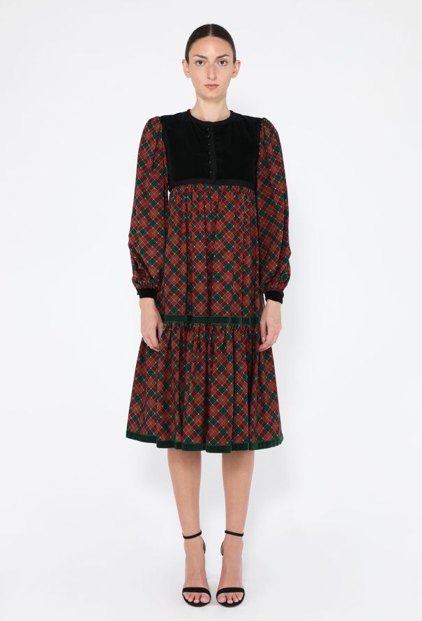 Saint Laurent Checkered Velvet Russian Dress, F/W 1977 - 1