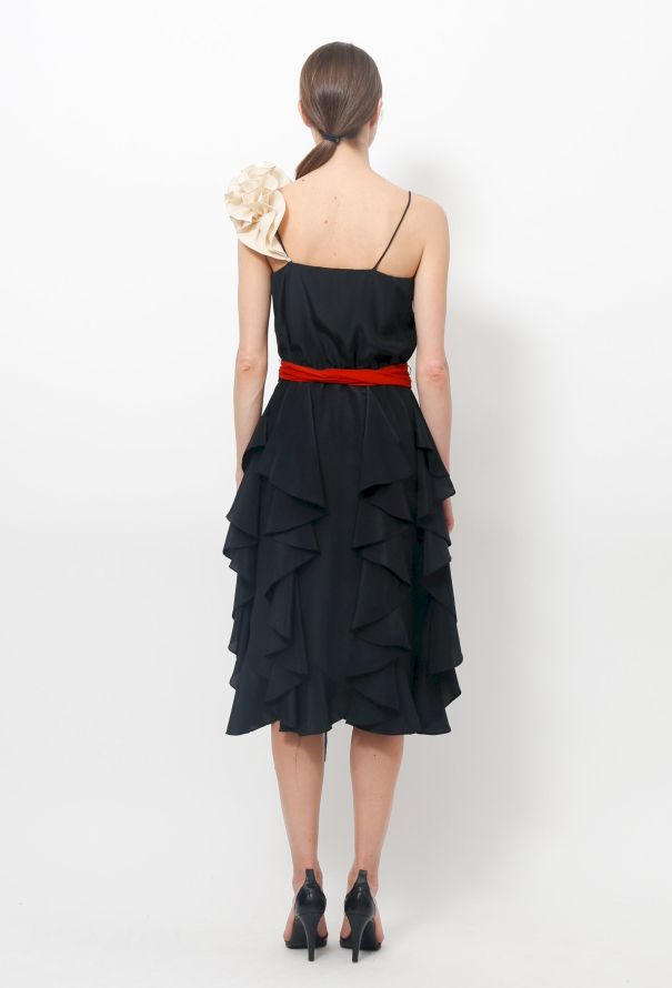 Vintage Ruffled Black Dress - 5