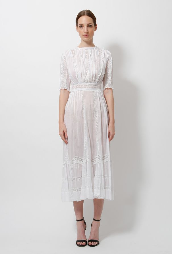 Pleated Ruffled Lace Dress - 1