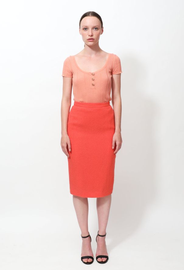 Chanel 80s Coral Pencil Skirt - 1