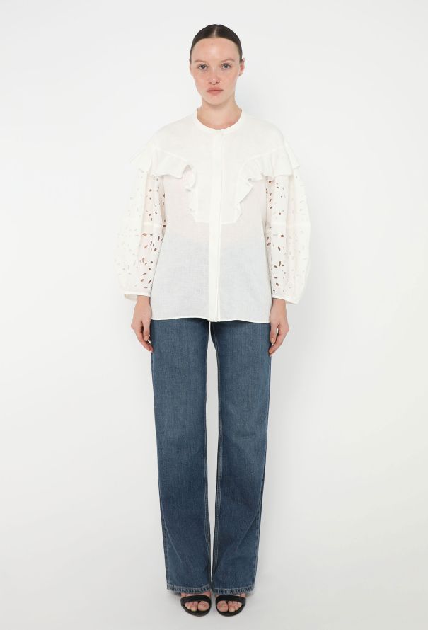 Chloé Pre-Fall 2022 Linen Eyelet Blouse - 4