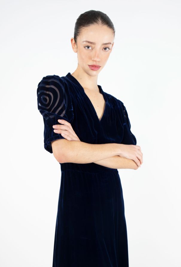 '70s Velvet Shirred Dress - 2