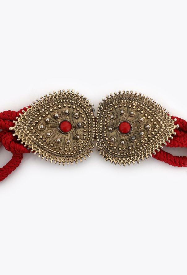 Saint Laurent F/W 1981 Gilded Cabochon Cord Belt - 4