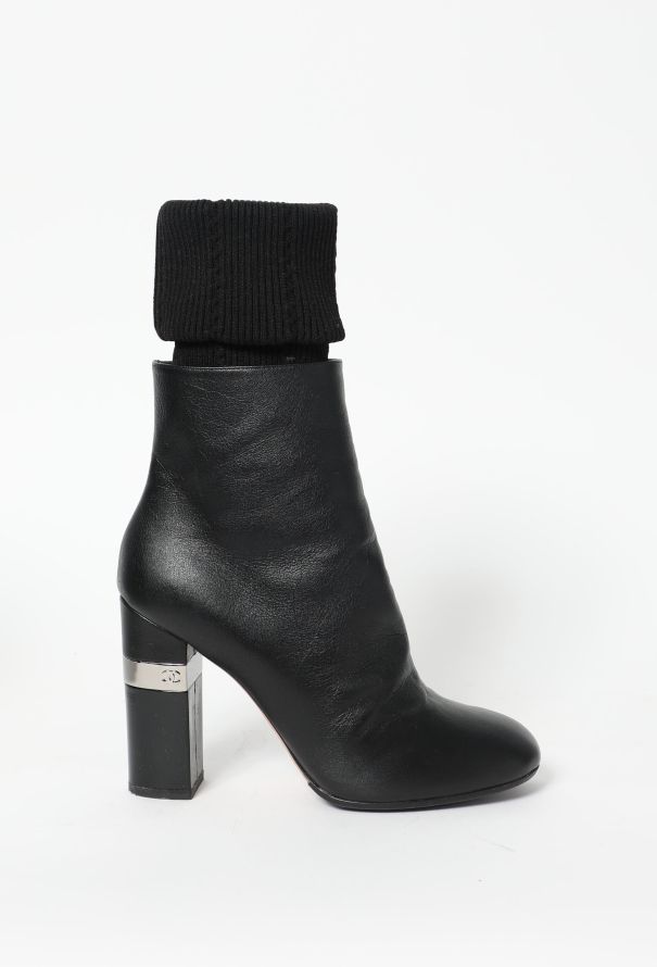 Chanel Leather 'CC' Sock Boots - 1