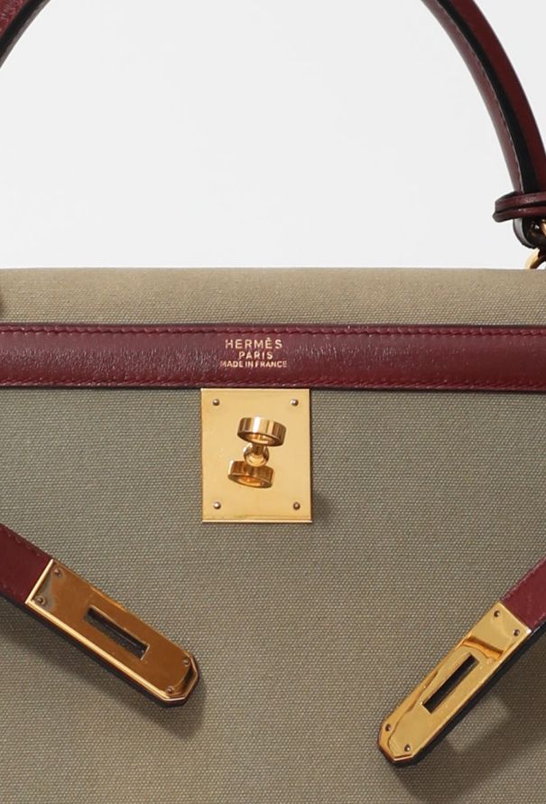 Hermès Exceptional 1994 Khaki Toile and Rouge H Box Kelly Sellier 35 - 6
