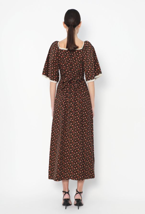 Floral Lace Trim Corduroy Dress - 4