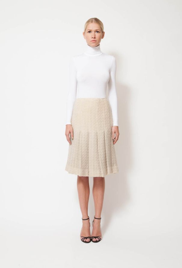 Vintage Beige Tweed Pleated Skirt - 4