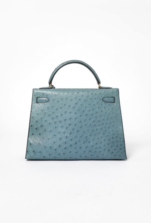 Hermès '90s Bleu Jean Ostrich Kelly Sellier 32 - 5