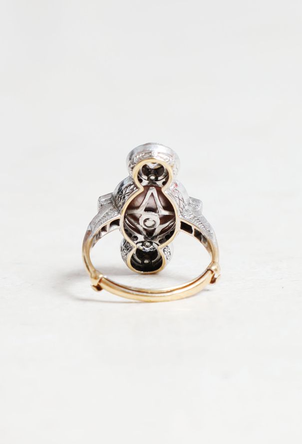 Vintage Fine Jewelry Antique 18k Gold Diamond & Natural Pearl Ring - 4