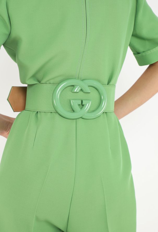 Gucci S/S 2018 Belted 'GG' Jumpsuit Green - 6