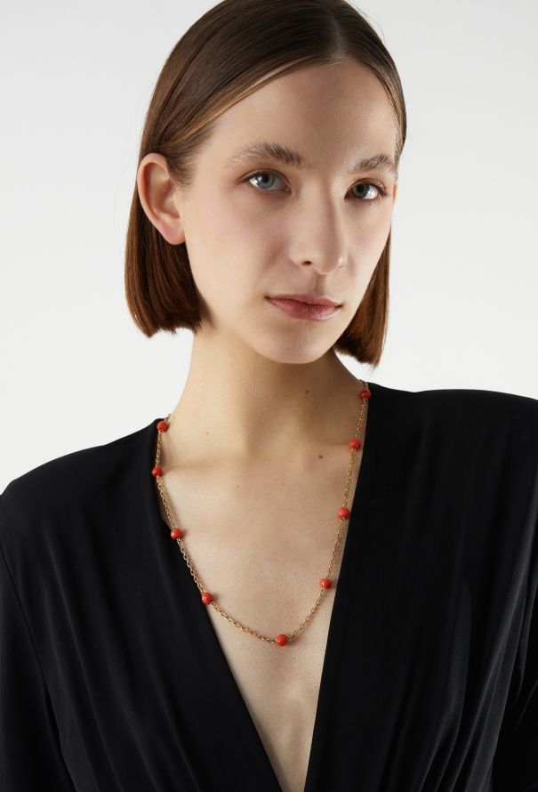 Vintage Fine Jewelry 18K Yellow Gold Mediterranean Coral Necklace - 4
