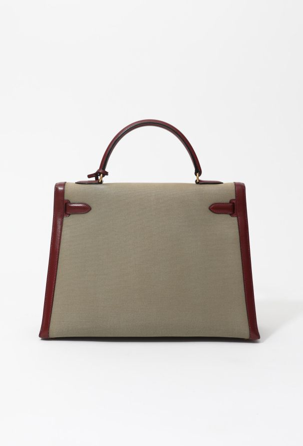 Hermès Exceptional 1994 Khaki Toile and Rouge H Box Kelly Sellier 35 - 9