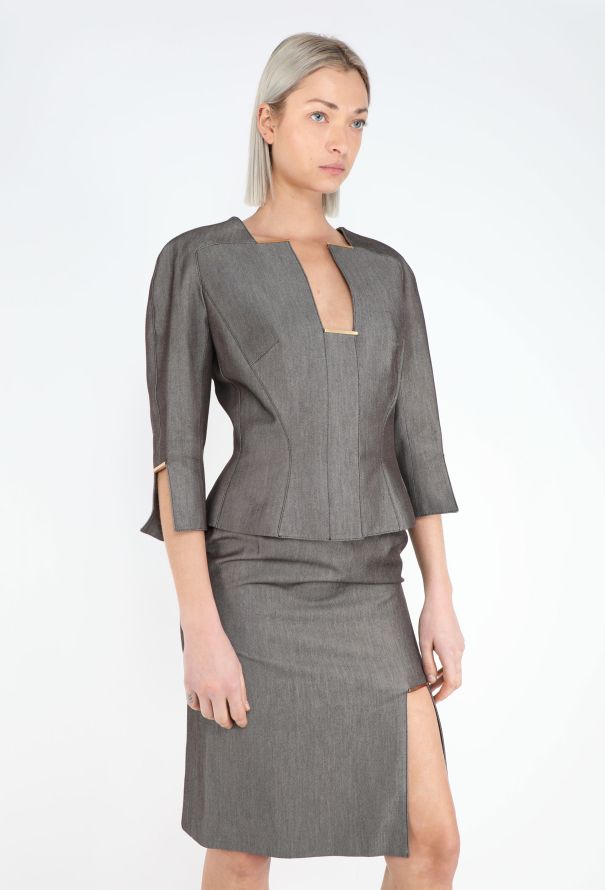 Thierry Mugler Late '90s Cinched Brass Trim Ensemble - 4