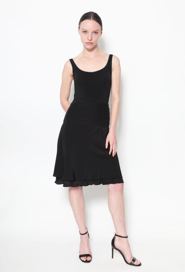 Chanel Black Flared Silk Skirt - 3
