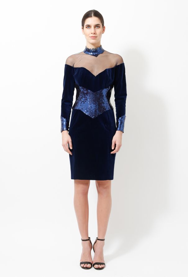 Azzaro 90s Sequin Velvet Evening Dress - 1