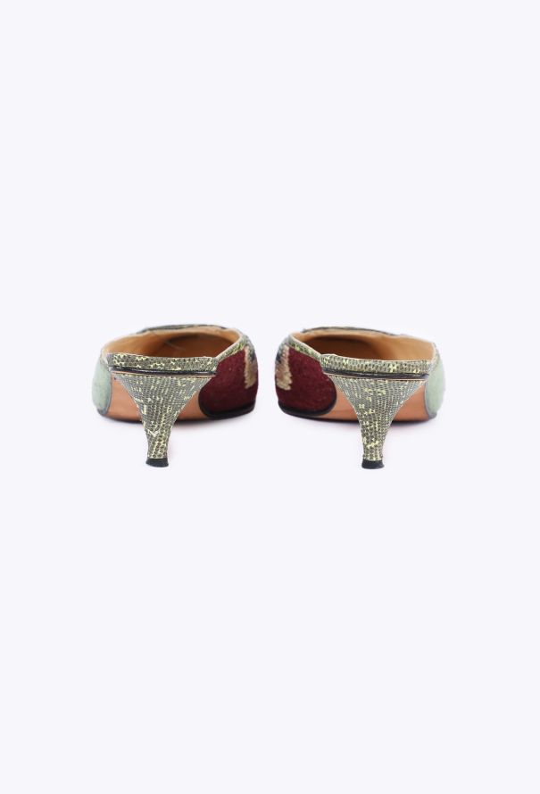 Fendi Beaded Snakeskin & Knit Mules, 2000s - 4