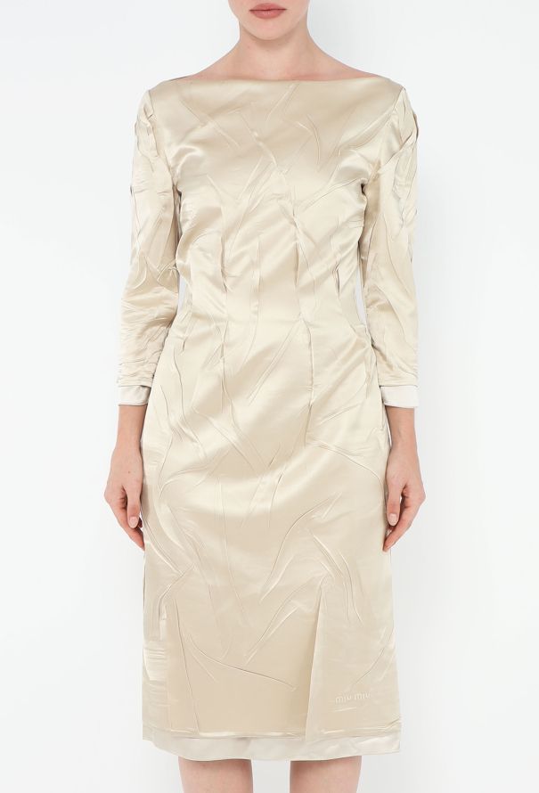 Miu Miu Beige Textured Charmeuse Dress - F/W 2024 - 3