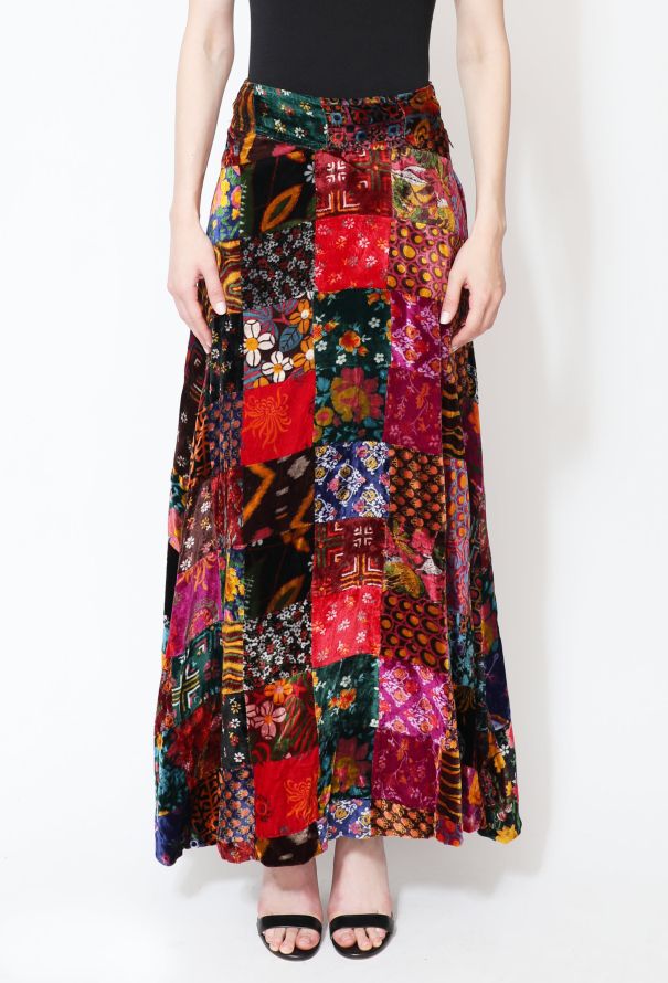 Velvet Patchwork Maxi Skirt - 2