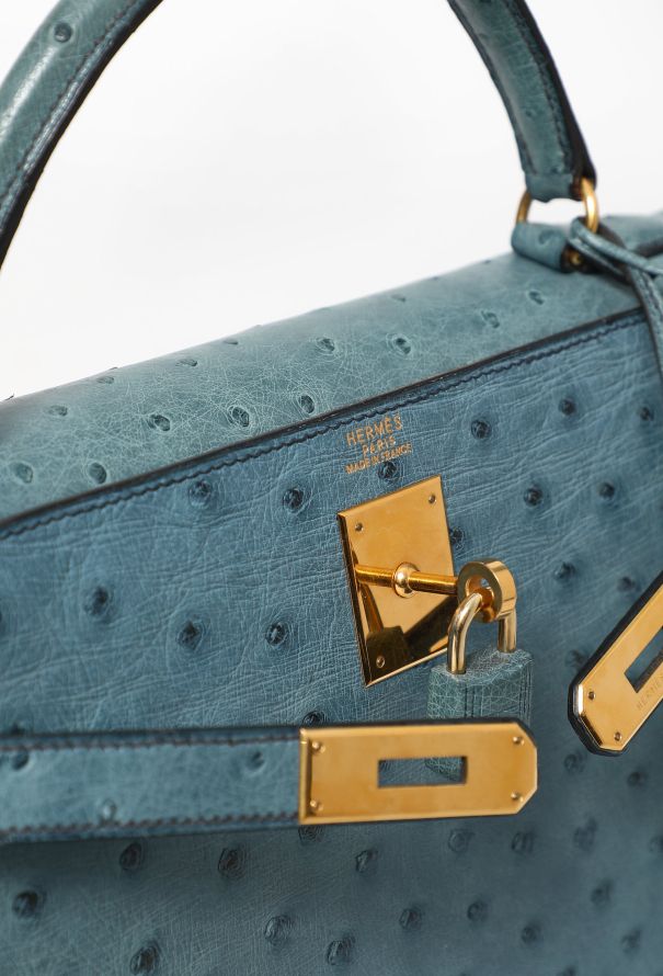 Hermès '90s Bleu Jean Ostrich Kelly Sellier 32 - 19