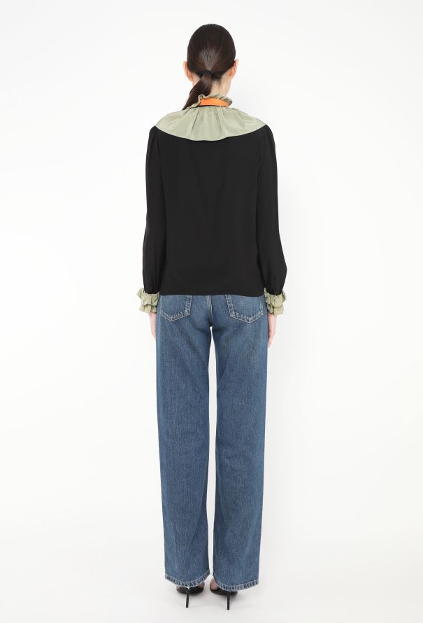 Saint Laurent '80s Ruffled Colorblock Lavallière Blouse - 6