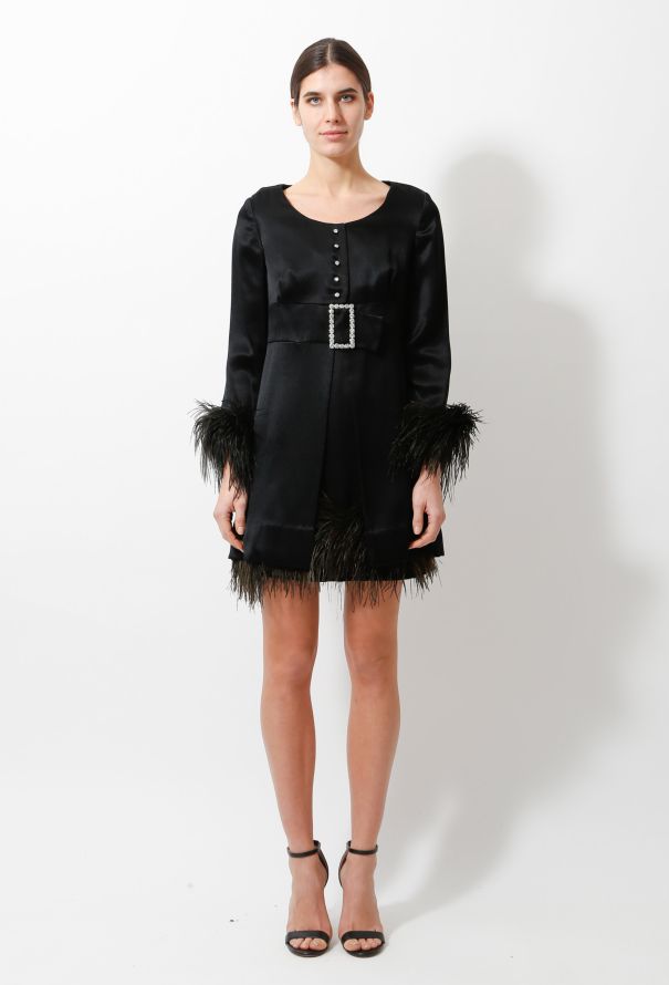 Satin Feather Trim Jacket and Dress Ensemble - 3