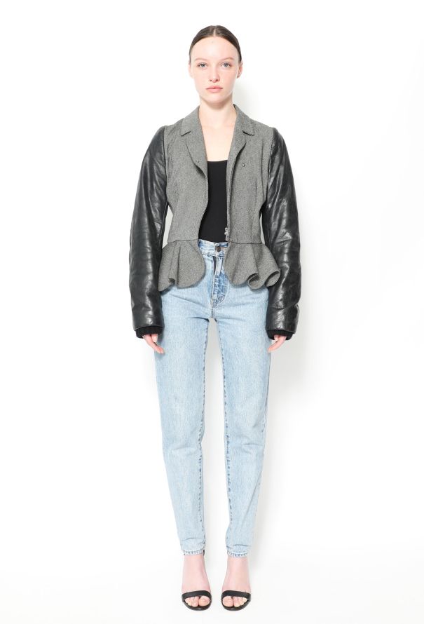 Balenciaga F/W 2002 Wool Leather Peplum Jacket - 3