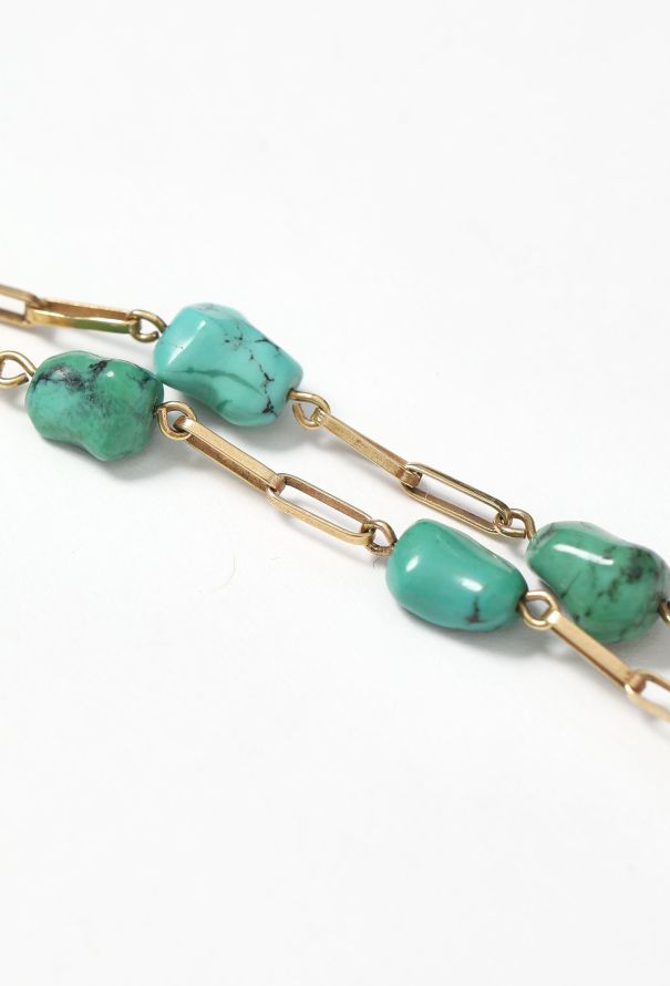 Vintage Fine Jewelry 18k Yellow Gold & Turquoise Sautoir Necklace - 4