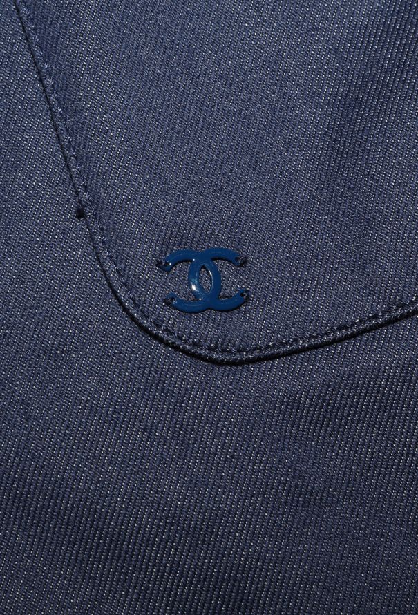 Chanel F/W 2004 Embroidered Trim Denim Dress - 8