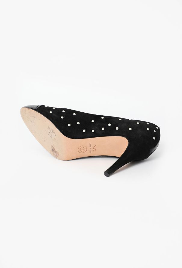 Chanel Pearl Appliqué Suede Pumps - 5