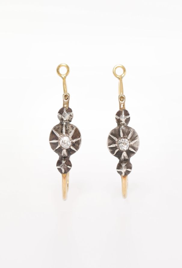 Vintage Fine Jewelry 18k Yellow Gold, Silver & Diamond Poissardes - 1