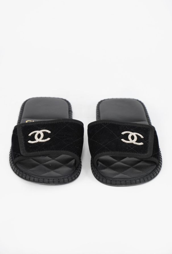 Chanel Quilted Velvet 'CC' Slides, 2023 - 2