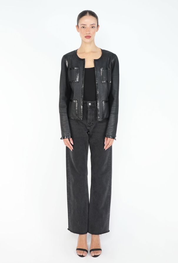 Chanel 2004 Snakeskin Trim Leather Jacket - 3